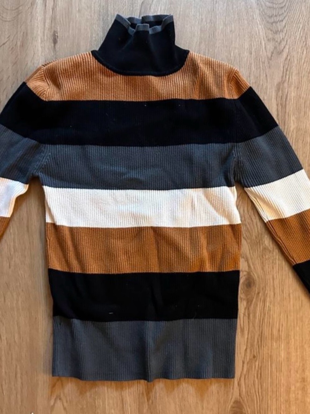Zara Multicolor Striped Ribbed Turtleneck Sweater